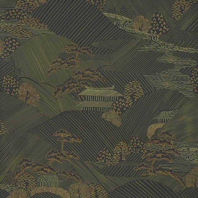 Schumacher Nikko Wallcovering In Black For Sale