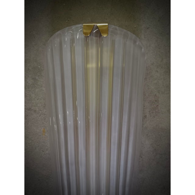 Mid-Century Modern Murano Art Glass Sand Blasted Color and Brass Wall Light For Sale - Image 3 of 9