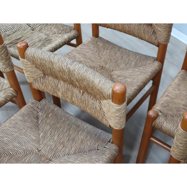 Vintage Chairs in Woven Straw and Wood by Charlotte Perriand, 1960s, Set of 8 For Sale - Image 15 of 17