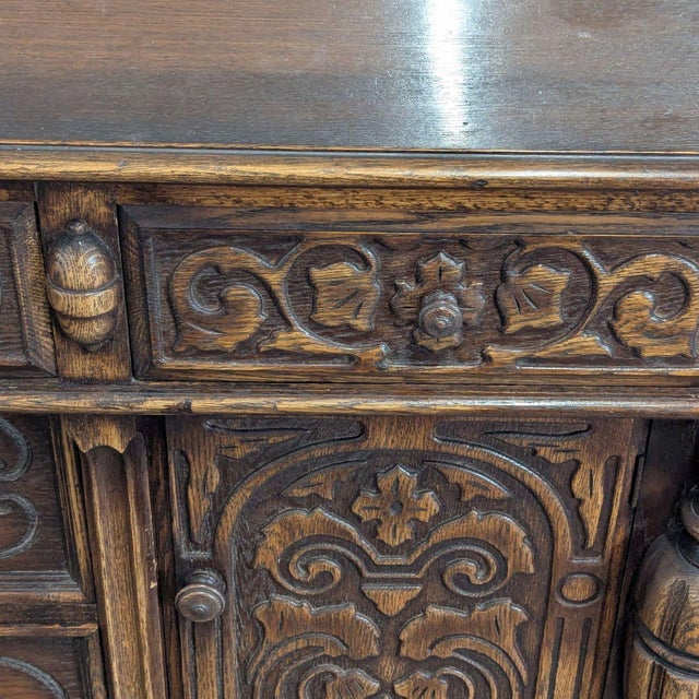 Brown Vintage Wood Carved Sideboard For Sale - Image 8 of 9