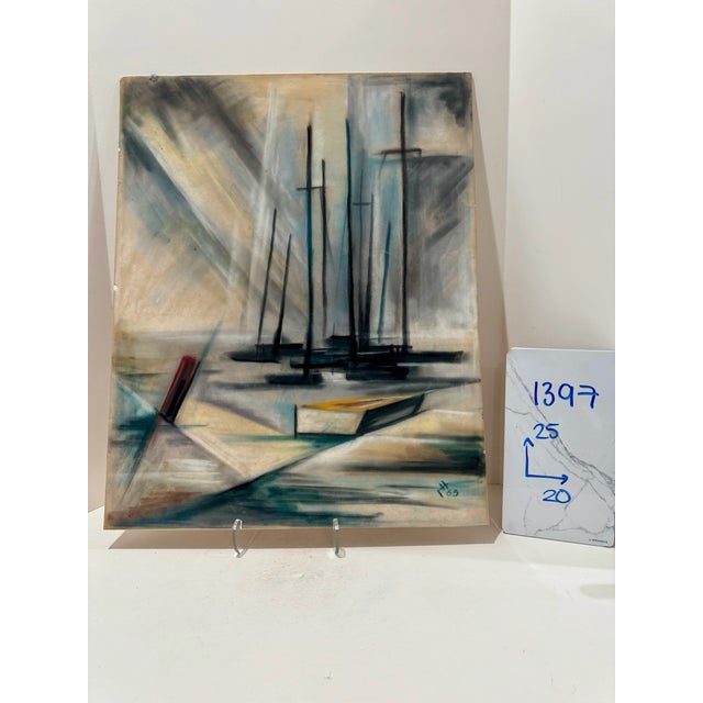 Henry Emil Salloch Original Watercolor on Paper Abstract Harbor Scene, 1963. For Sale - Image 9 of 9