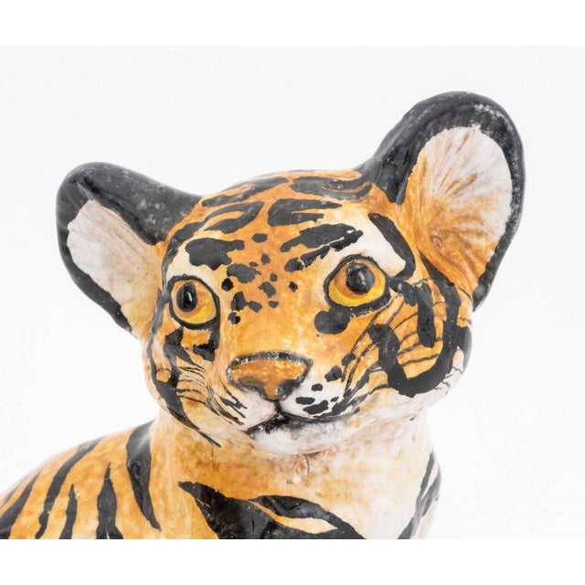 Italian Mid-Century Modern Tiger Cub Ceramic Sculpture, impressed mark "Made in Italy" underside. 8" H x 8.5" W x 6.5" D....