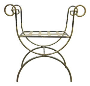 Vintage Neoclassical Style Wrought Iron Curule Savonarola X-Form Bench Chair