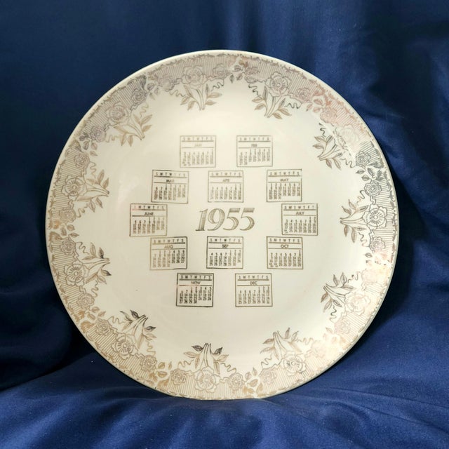 1955 Everbrite Calendar Plate With 22k Gold Trim | Chairish