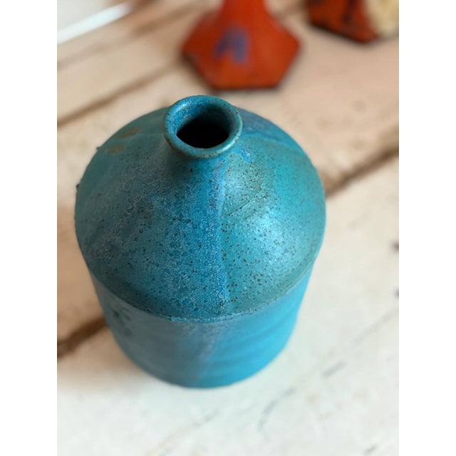 1960s 1960s Turquoise Matte Stoneware Vase 9.25”, Signed For Sale - Image 5 of 7