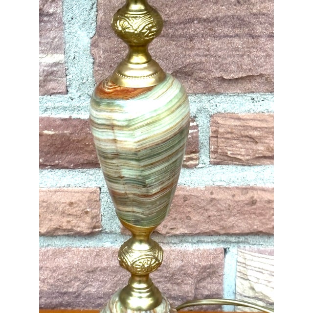 Metal Vintage Brass and Onyx Glass Shade Table Lamp, 1960s For Sale - Image 7 of 12
