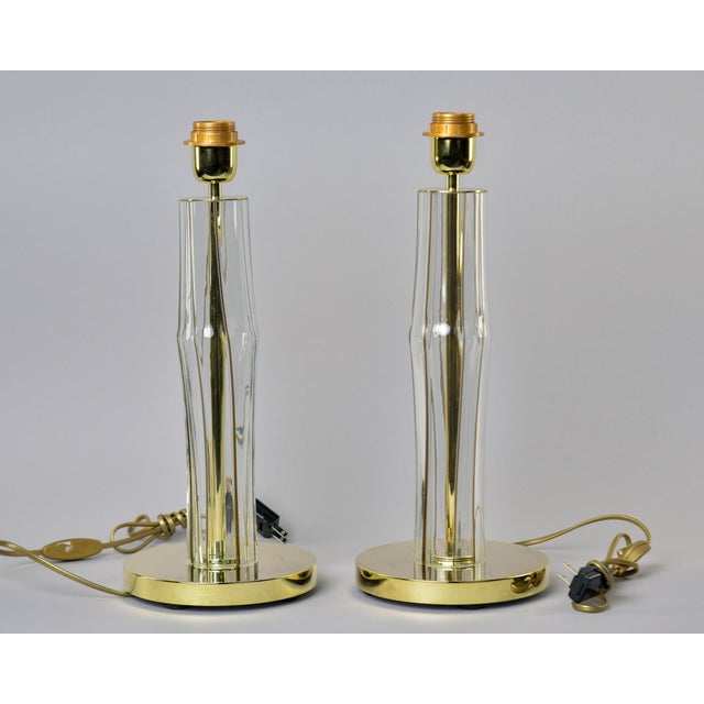 Metal New Clear Glass Italian Lamps With Brass Fittings - Pair For Sale - Image 7 of 13