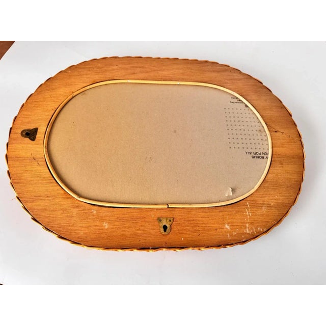 Mid-Century French Riviera Rattan and Bamboo Oval Wall Mirror, Italy 1960s.