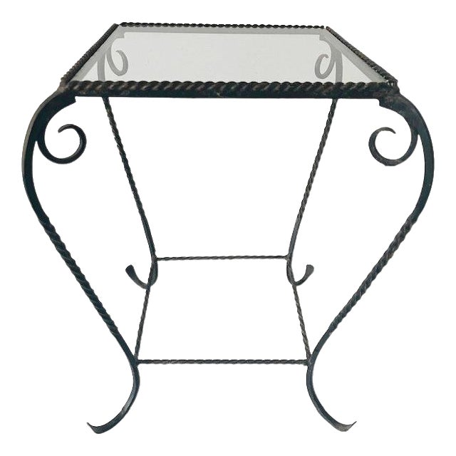 Vintage Wrought Iron and Glass Side Table, 1960s For Sale