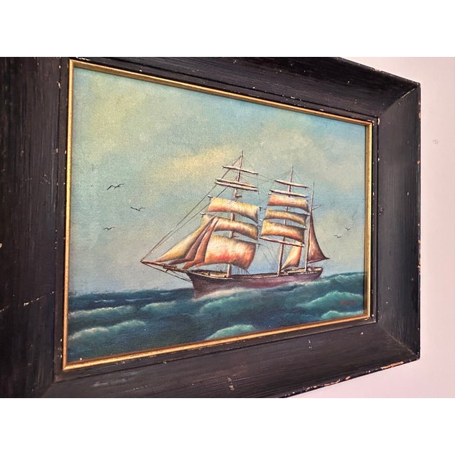 Nautical Seascape Oil on Canvas Board, Signed Beal 1974, Framed For Sale - Image 6 of 9