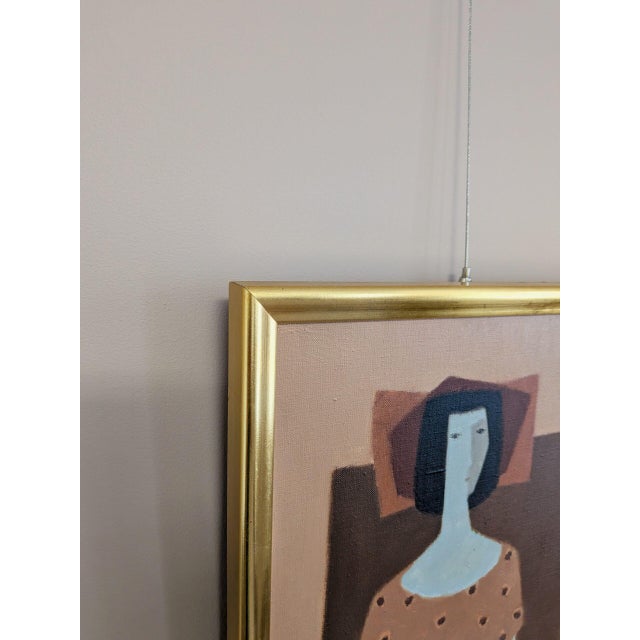 Paint Mid-Century Modern 'Woman With a Red Flower' Vintage Figurative Oil Painting by Swedish Artist Fabian Lundqvist (1913-1989), Framed For Sale - Image 7 of 10