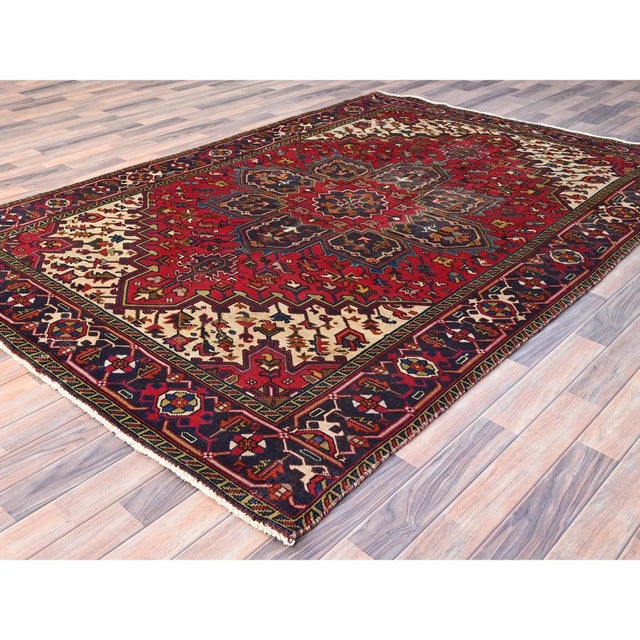 1960s Red Semi Antique Persian Heriz Rug For Sale - Image 4 of 12