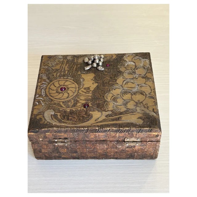 Art Nouveau Antique Flemish Box/Sterling/Garnets For Sale - Image 3 of 10