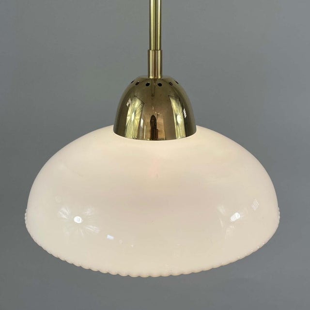 Art Deco White Opaline Glass and Brass Pendants, Sweden, 1940s, Set of 2 For Sale - Image 12 of 14