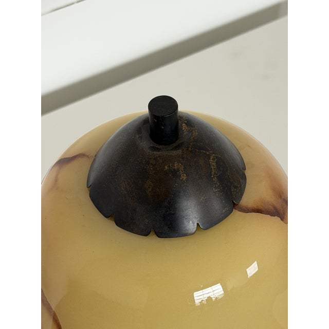 Black Art Deco Scandinavian Table Lamp with Amber Glass Shade For Sale - Image 8 of 14