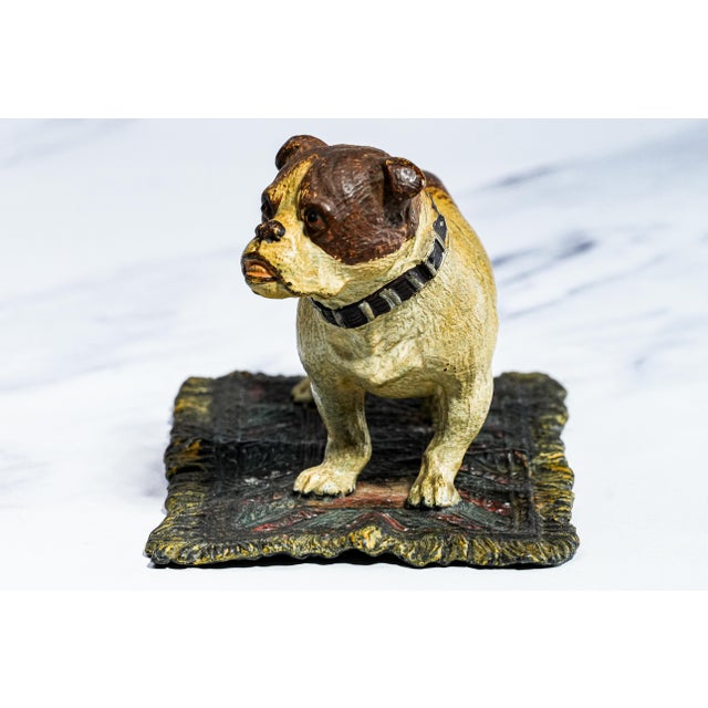English Bulldog Figurine Antique Cold Painted Metal Dog Rug Statue Sculpture For Sale - Image 11 of 13