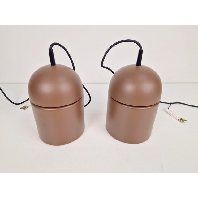 Brown Vintage Uni Pendant Lamps by Vagn Dyring for Nordisk Solar, 1970s, Set of 2 For Sale - Image 8 of 13