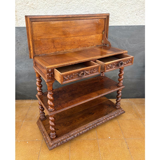 Carved Oak Barley Twist Console Table With Shelves For Sale - Image 10 of 14