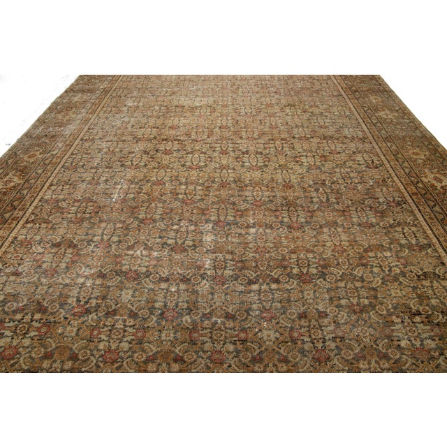 Rust Antique Persian Tabriz Handmade Wool Rug With Allover Pattern For Sale - Image 9 of 12