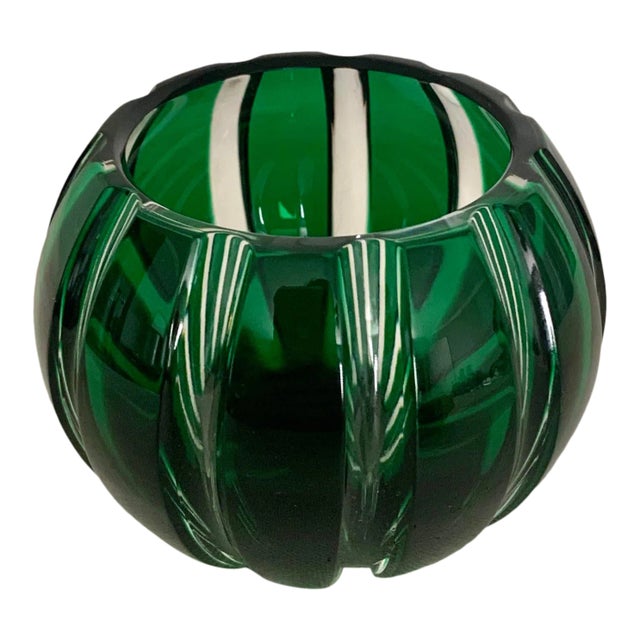 Green Faberge Parallel Crystal Votive- Unsigned For Sale