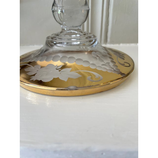 Vintage "Paden City Glass" Large Etched Roses Gold Glass Compote With Lid For Sale - Image 10 of 13