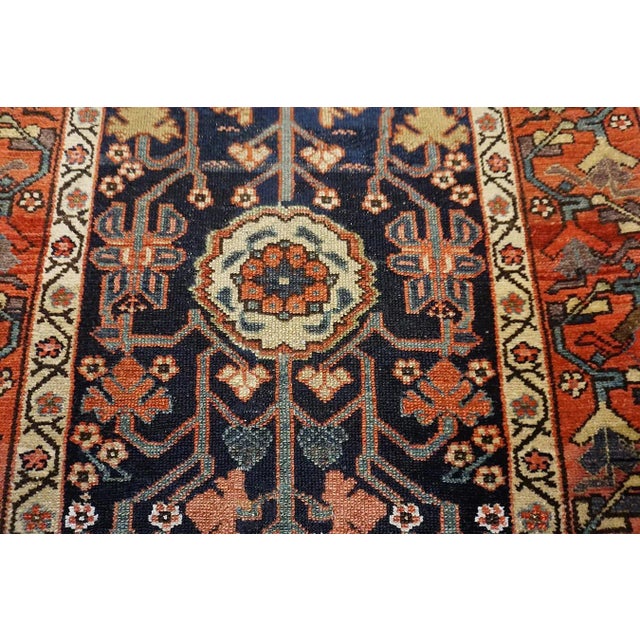 Textile 1880s Blue Navy Geometric Antique Nw Persian Rug 3'6"x 15'0" Knotted Wool Carpet For Sale - Image 7 of 13