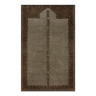 1890s Ivory Ground Antique Ersari Beshir Turkmenistan Knotted Islamic Prayer Rug For Sale