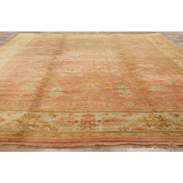 Salmon Early 20th Century Antique Turkish Oushak Rug - 09'10 X 12'08 For Sale - Image 8 of 9