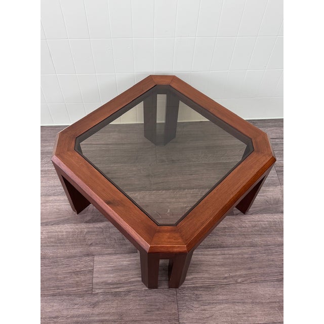 Vintage Italian Coffee Table in Wood with Smoked Glass Top, 1970s For Sale - Image 4 of 16