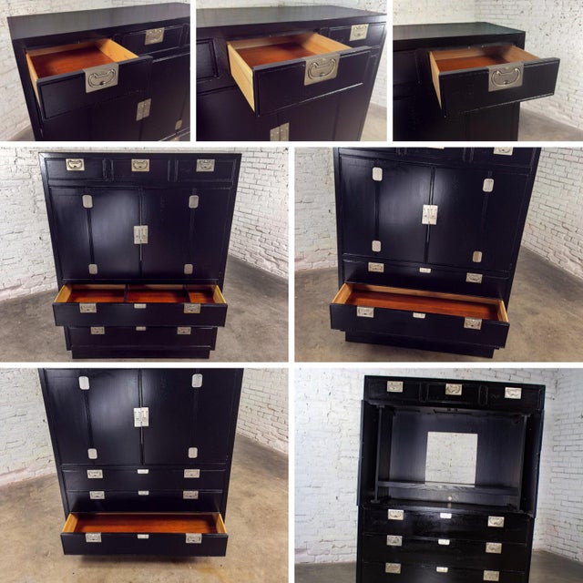 Mid to Late 20th Century Modern Campaign Henredon Black Entertainment Cabinet or Armoire For Sale - Image 17 of 18