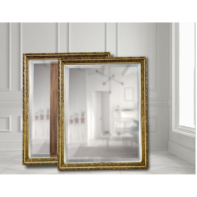 Late 19th Century Massive Antique French Gilt Mirror With Beveled Glass | 50" X 40" For Sale - Image 5 of 6