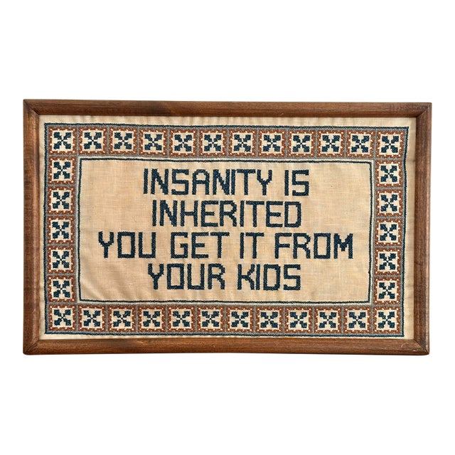Vintage Cross Stitch Textile Art, Framed For Sale