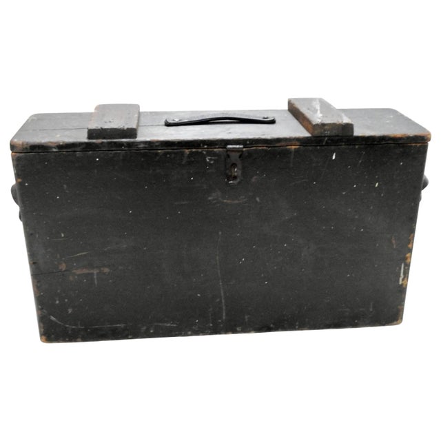 Primitive Wooden Tool Box With Leather Details For Sale - Image 11 of 11