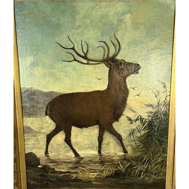 Signed & Dated 1879, Belgian Artist, Charles Boland, Oc Painting of a Stag in Water, Framed For Sale - Image 4 of 12