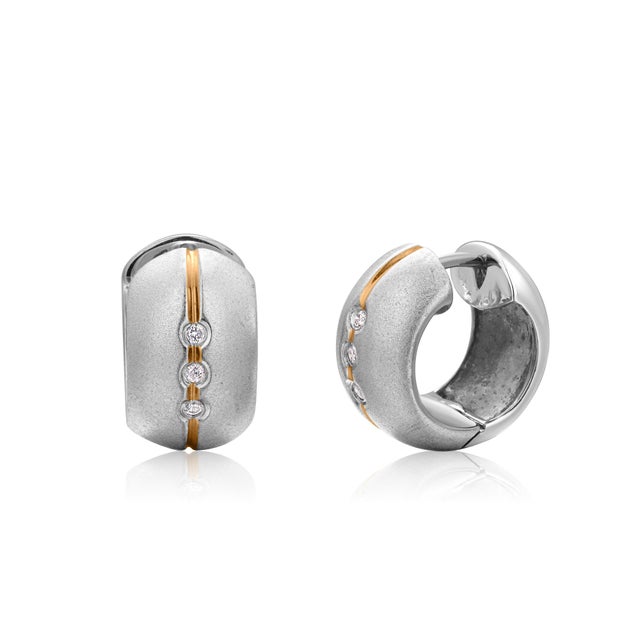 Silver 18kt White Gold Huggie Hoop Earrings With Diamonds 0.50 Inch Length, A Pair For Sale - Image 8 of 8