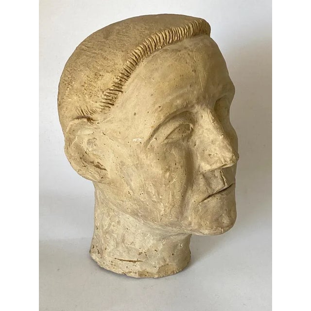 Art Deco Style Terracotta Man Head Sculpture in White, France, 1940 For Sale - Image 9 of 11