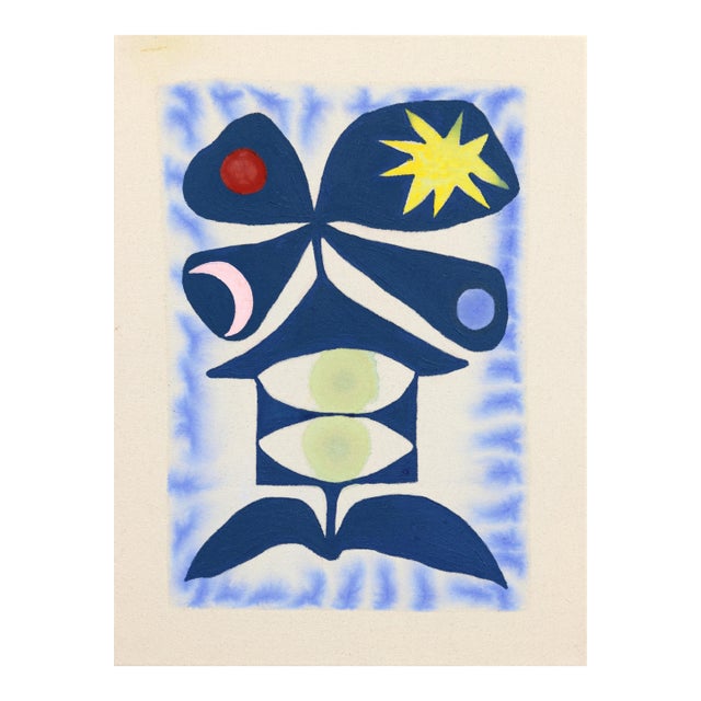 Lucky Four - Modern Cool Tone Abstract Folk Original Artwork by Meredith Walker For Sale