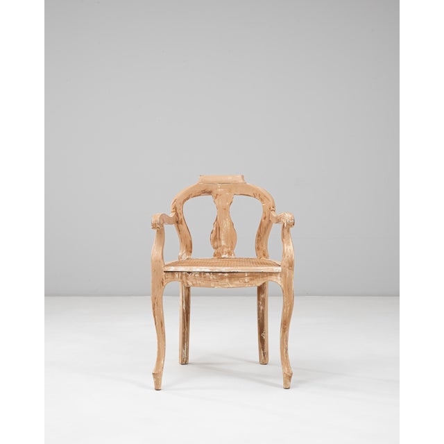 1900s French Louis XV Style Wood Patinated Open Armchair With Rattan Seat For Sale - Image 16 of 18