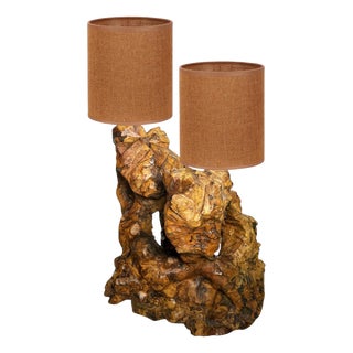 Large Olive Wood Lamp, France, 1960 For Sale