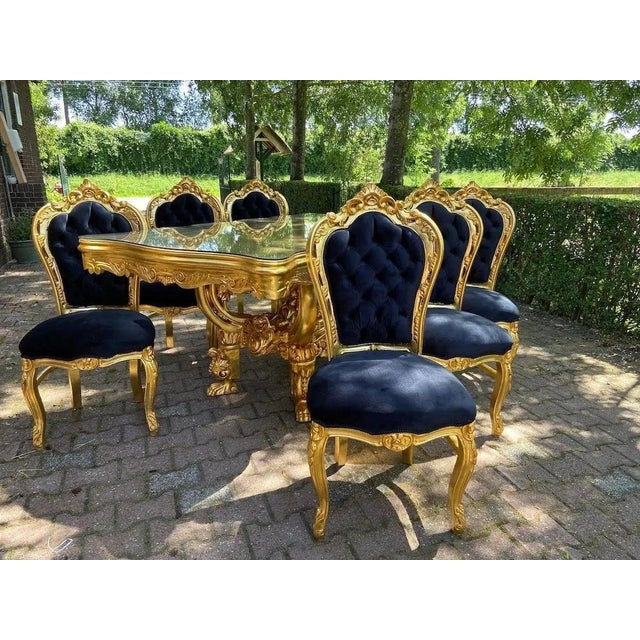 1980 Italian Baroque Gold Beech Black Velvet Dining Set - 7 PCS For Sale - Image 15 of 17