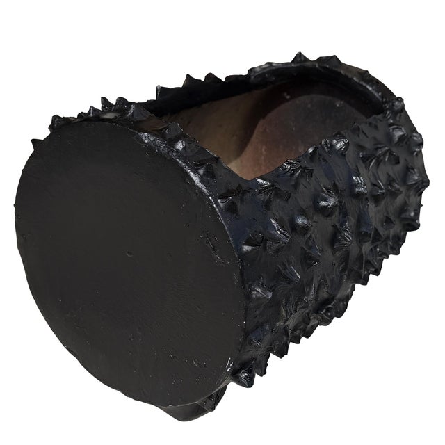 Mid-Century Modern Mid 20th Century Black Brutalist Faux Bois Concrete Log Planter With Sculptural Bark Texture For Sale - Image 3 of 9
