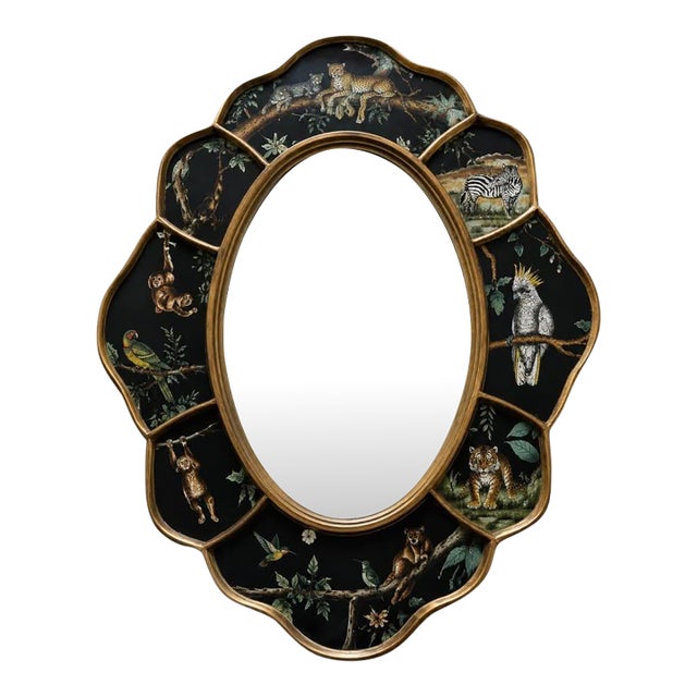 Vintage Robert M. Weiss Peruvian Reverse-Painted Wildlife Mirror For Sale