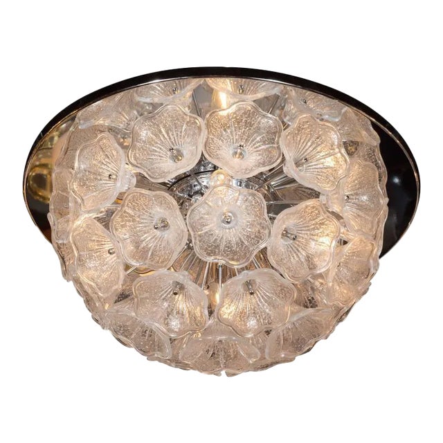 Handblown Murano Textured Glass Floral Chandelier with Polished Chrome Fittings For Sale