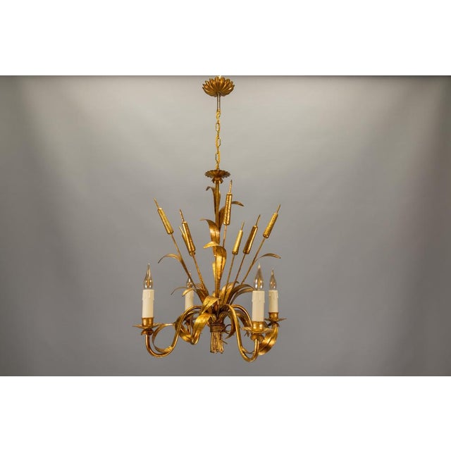 Mid-Century Hollywood Regency Chandelier with Cattail Motifs, 1950s For Sale - Image 4 of 18