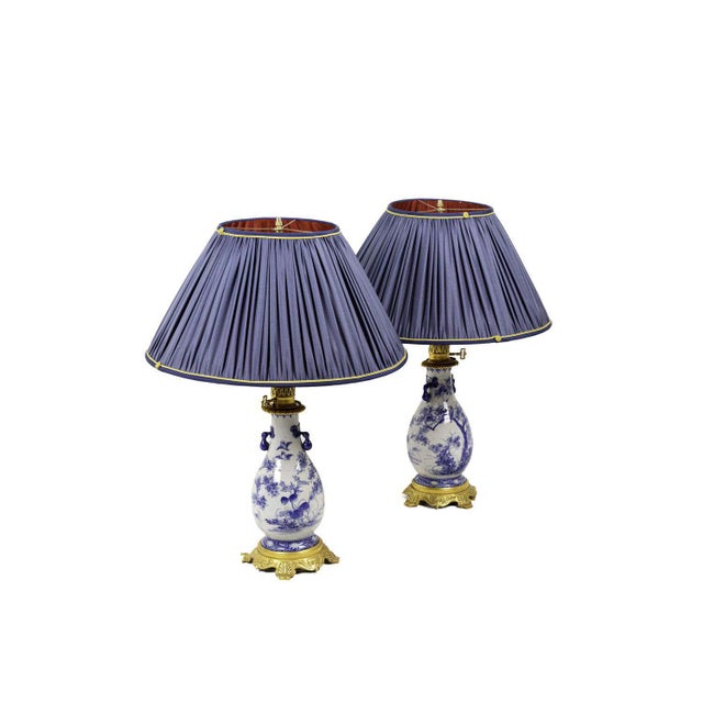 Blue Table Lamps in Blue and White Earthenware and Gilt Bronze, 1880s, Set of 2 For Sale - Image 8 of 8
