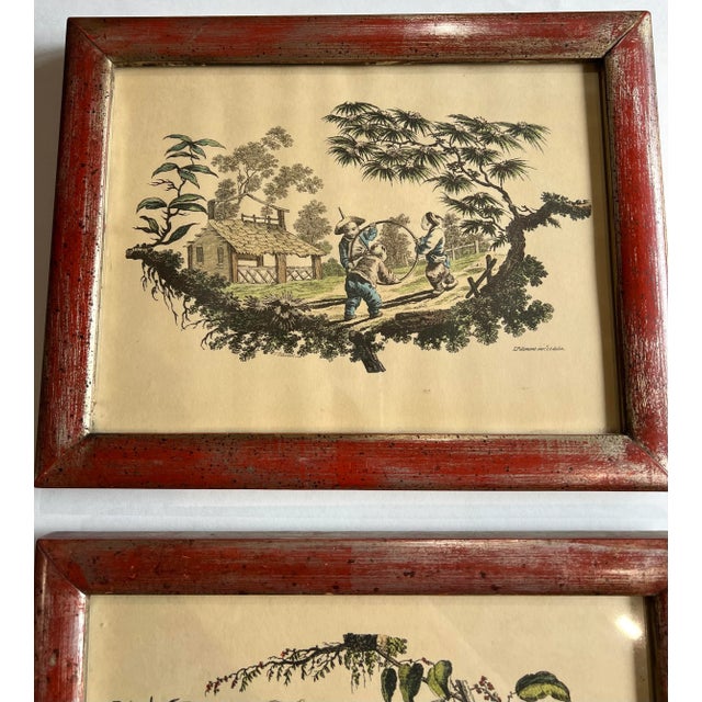 Chinoiserie Vintage Borghese Hand Colored Chinoiserie Asian Borghese Framed Prints a Pair For Sale - Image 3 of 12
