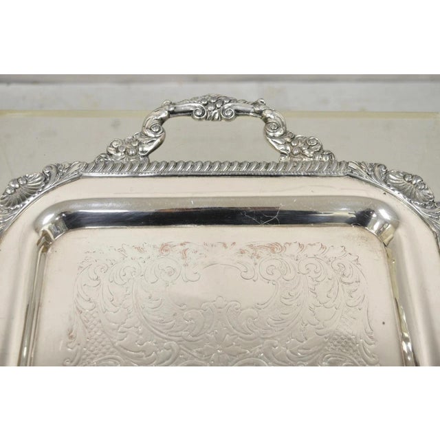 Vintage English Victorian Silver Plated Twin Handle Serving Platter Bar Tray For Sale - Image 11 of 12