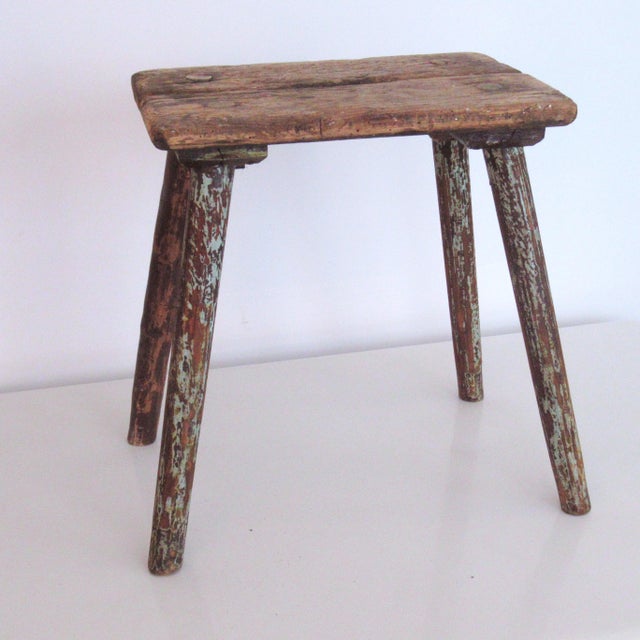 Rustic Vintage Folk Art Stool, 1920s For Sale - Image 3 of 12