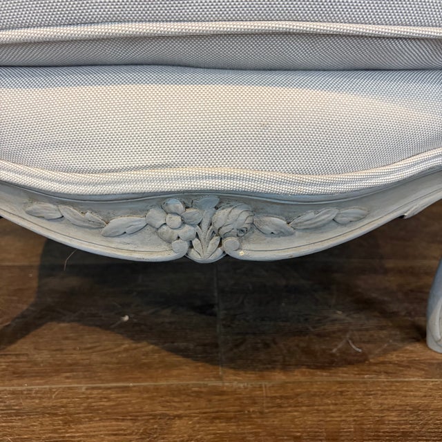 Antique French Louis XV Painted Bergère Armchairs With New Upholstery -a Pair For Sale In Portland, ME - Image 6 of 13