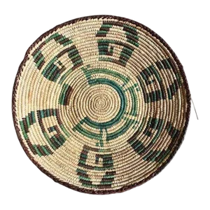 Large Round Green and Brown Woven Basket - Mexico